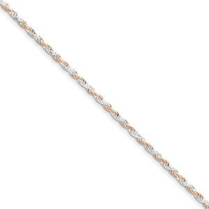 2.5mm Sterling Silver & 10k Rose Plated Rope Chain Bracelet, 8 In